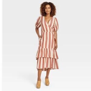 Knox Rose striped wrapped midi dress. Size XL